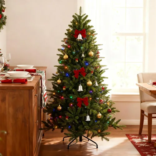 Vista 2 de Árbol de Navidad artificial de 6 pies, árbol de Navidad verde sin luz con puntas de ramas de PE/PVC, diseño de bisagra para un fácil montaje