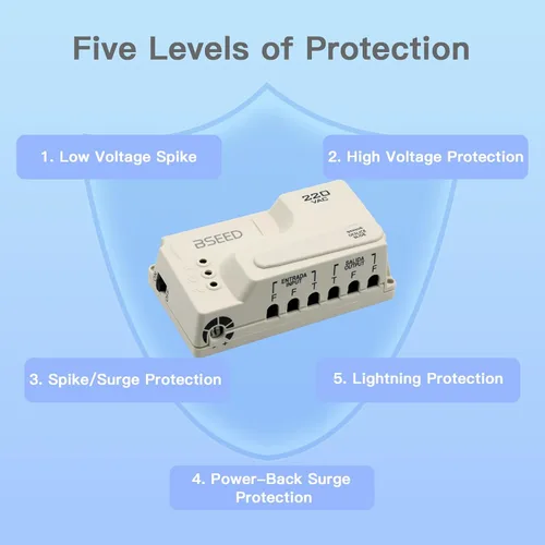 Vista 5 de BSEED Protector de sobretensiones de cableado, voltaje ajustable, protector de supresor de energía con indicadores de luz protegidos