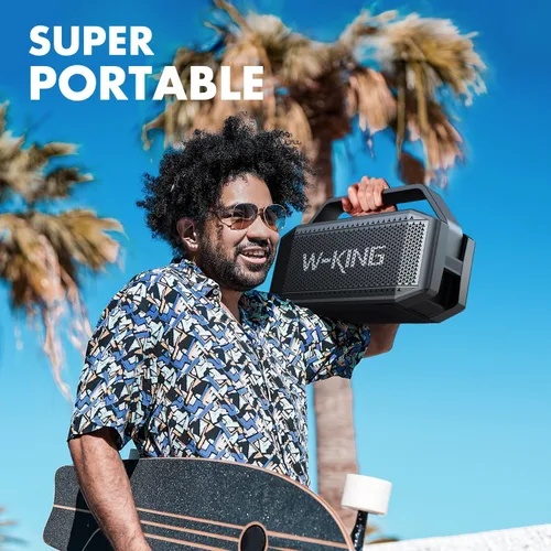 Vista 7 de W-KING Altavoz Bluetooth, 80 W PICO IPX6 impermeable altavoz Bluetooth portátil inalámbrico con 2 controladores de rango completo/graves ricos, 2