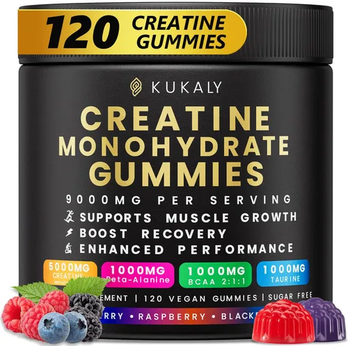 Vista 9 de kukaly Gomitas de monohidrato de creatina para hombres y mujeres, gomitas de creatina sin azúcar, sabor mezclado con L-taurina, BCAA 2:1, B12 B6