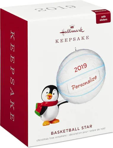 Vista 3 de Hallmark Keepsake Adorno personalizado de pingüino estrella de baloncesto con fecha de Navidad 2019