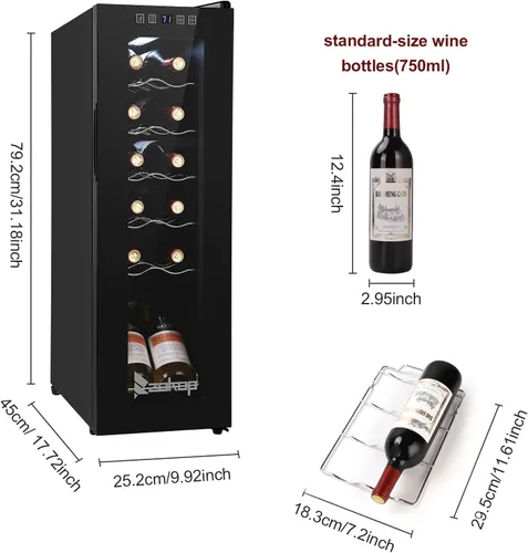 Vista 3 de Winado Refrigerador de vino con compresor de 12 botellas con temperatura ajustable, mini refrigerador de vino compacto independiente con control