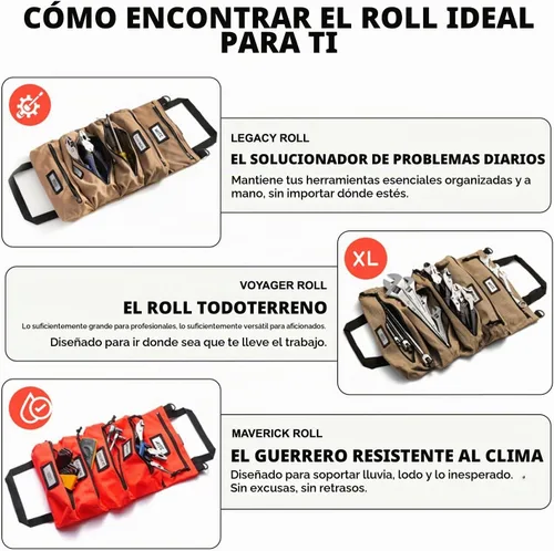 Vista 6 de Bolsa enrollable de herramientas oficial Voyager – Bolsa enrollable de 5 bolsillos fácil de transportar – Lona duradera de 20 onzas, cremalleras YKK