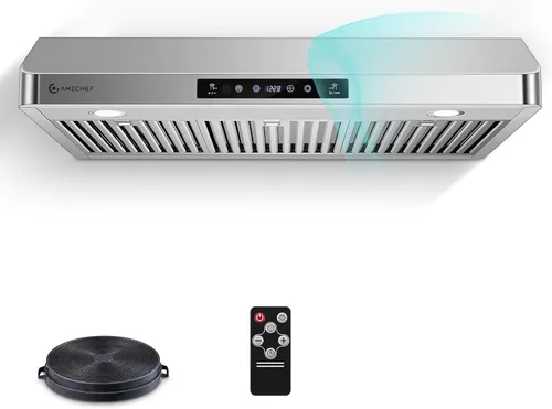 Vista 9 de AMZCHEF Campana extractora de acero inoxidable de 30 pulgadas, ventilador Negro