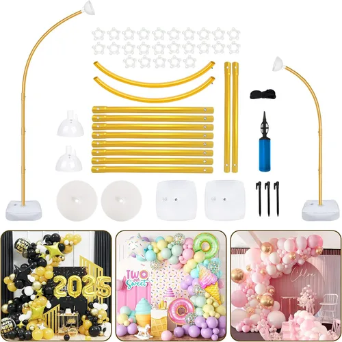 Vista 10 de OurWarm Soporte de arco de globos de 8.2 pies y 6 pies, kit de arco de globos superior doblado libre, soporte de globo de medio arco con base