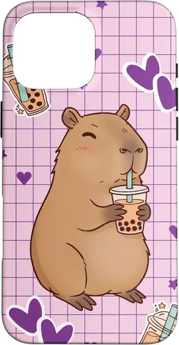 Vista 19 de Funda Kawaii Anime Capybara Beber Boba Bubble Tea Kids Girls para iPhone 17