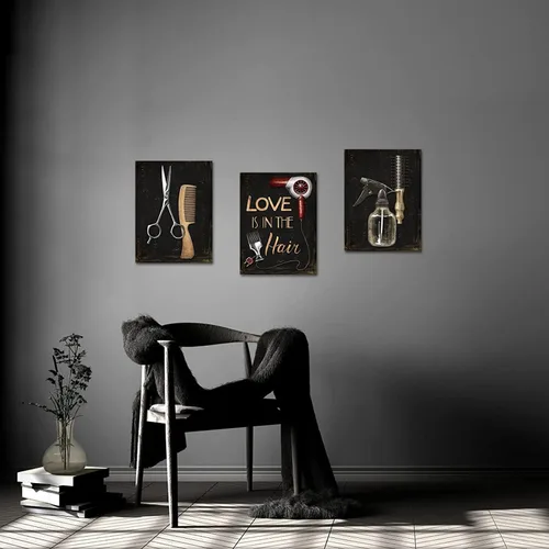 Vista 5 de SkenoArt Arte de pared de peluquería de moda, herramientas de peluquería, lienzo para decoración de pared, juego de tijeras para el cabello, pintura