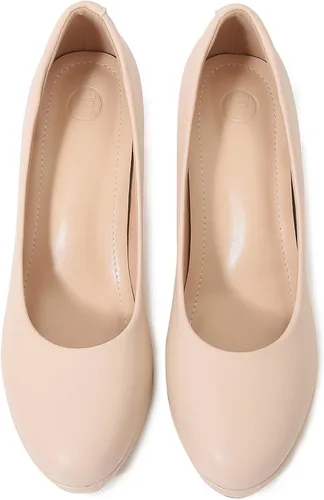 Vista 6 de DADAWEN Zapatos con tacón medio y punta redonda de cuero para mujer, estilo clásico, Mary Jane, nupcial, boda, fiesta, zapatos con bomba
