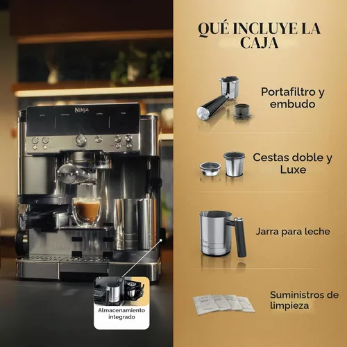 Vista 8 de Ninja Luxe Café Premier 3-in-1 Espresso Machine, Drip Coffee, & Cold Brew Molinillo incorporado, espumador de leche manos libres y manipulación