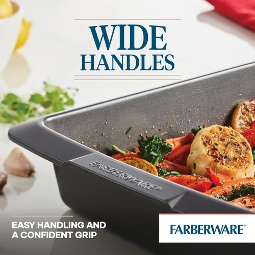 Vista 6 de Farberware Bakeware - Sartén antiadherente para asar con estante en U, 14.75 pulgadas x 10.75 pulgadas, color gris