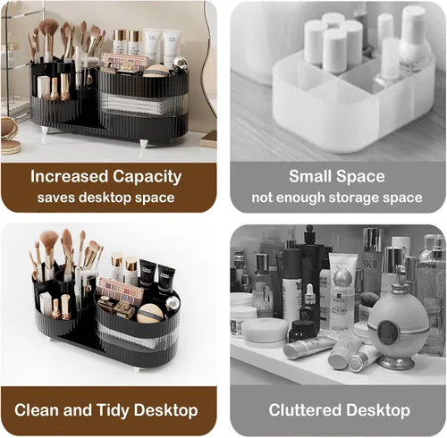 Vista 2 de COMFYROOM Organizador de maquillaje para tocador con soporte para brochas, organizador de maquillaje cosmético de 3 capas, organizador de maquillaje