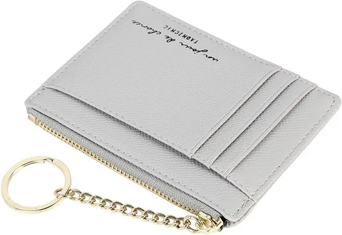 Vista 5 de 8 tarjetas para mujer, diseño minimalista delgado, monedero, monedero, bolsillo frontal, Gris, Casual