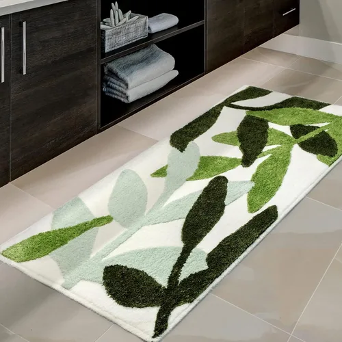 Vista 11 de Alfombra de baño verde pequeña alfombra de baño de hojas tropicales