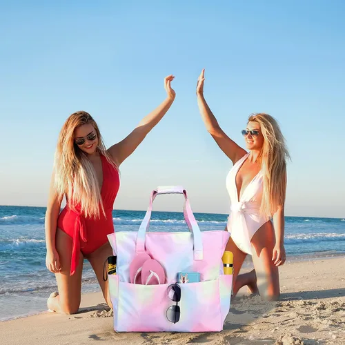 Vista 8 de Bolsa de playa y piscina para mujer, grande, bolsa de gimnasio con compartimento húmedo para viajes, impermeable