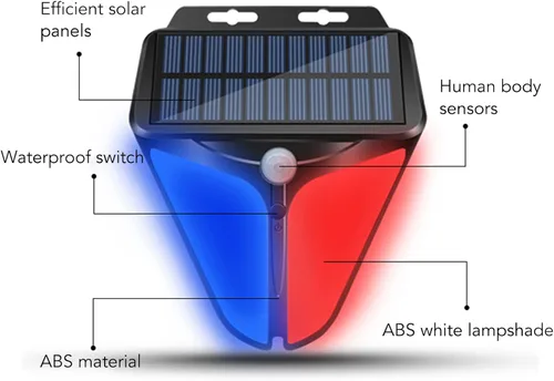 Vista 5 de Dpofirs Luces de advertencia estroboscópicas solares actualizadas 2023 con alarma de 129 dB y 4 modos de funcionamiento, luz de alarma con sensor