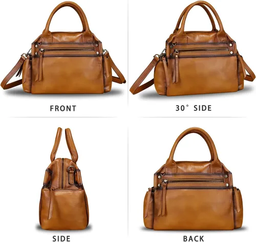 Vista 5 de Bolso de mano de cuero genuino para mujer, bolso de mano con asa superior, bolso cruzado vintage hecho a mano, bolsos retro