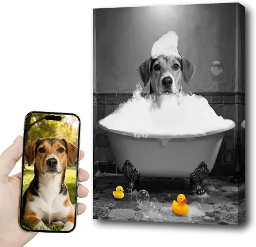 Vista 42 de kvtiwee retrato personalizado de mascota a partir de foto, arte de pared en lienzo de gato en el inodoro, arte de baño divertido en blanco y negro