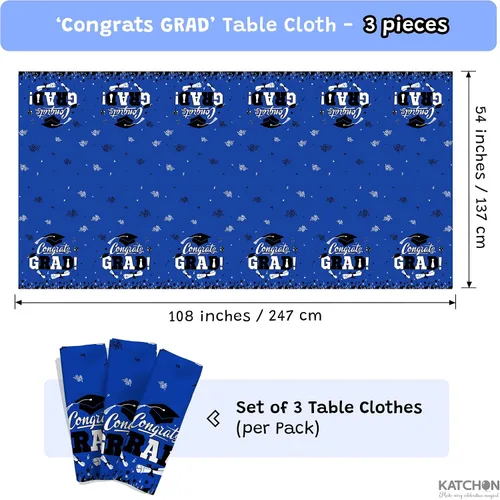 Vista 2 de Graduation Tablecloth, Graduation Decorations 2026, Pack of 3, 54 x 108 Inches, Plastic Graduation Table Decorations 2026, Disposable Rectangle Blue