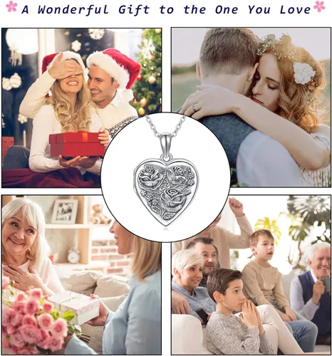 Vista 6 de MEDWISE Collar con medallón de plata de ley 925 que sostiene fotos collar de fotos oxidado colgante de corazón medallones para mujeres regalos
