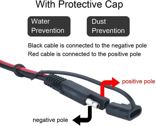 Vista 5 de AEISVIK Cables de Carga de Batería SAE TO SAE 12V-24V Cable de Extensión de Desconexión Rápida de 2 Pines Con Tapa Antipolvo Cable de Conexión DC