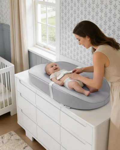Vista 6 de Blissful Diary Cambiador de bebé de cuero vegano con cubierta de poliuretano impermeable y fácil de limpiar, tamaño aguacate, cómodo cambiador