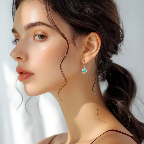 Vista 231 de Aretes colgantes de plata de ley con diseño de árbol de la vida, flor, abeja, animales, gato, colibrí, piedra lunar, turquesa, aretes con cierre
