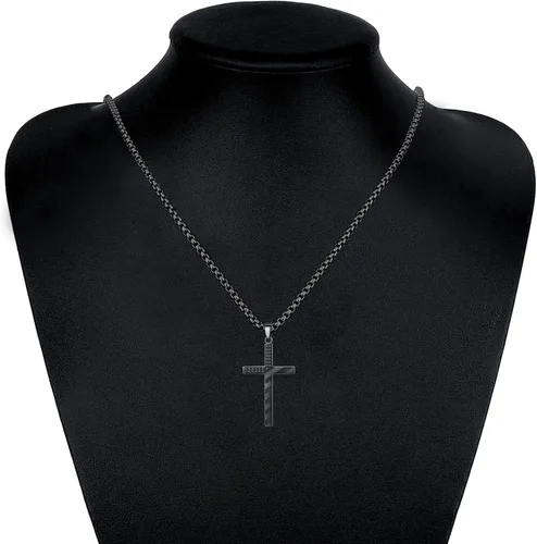 Vista 4 de Collar con cruz de bandera estadounidense para hombre, cadena de cruz con colgante de jarrón bíblico de joyería patriótica de acero inoxidable