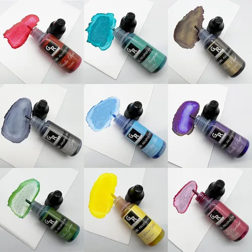 Vista 7 de Juego de tinta de alcohol metálico, 26 colores metálicos a base de alcohol para arte de resina, arte fluido, manualidades de resina, placa de Petri
