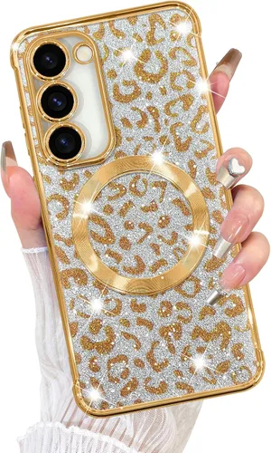 Vista 17 de Fiyart Funda diseñada para Samsung Galaxy S21, compatible con MagSafe Cheetah Print Plate, protección de cámara, transparente, magnética