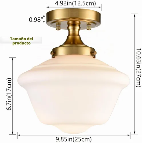 Vista 5 de SAMTEEN Lámpara de Techo Semiempotrada Dorada Moderna Estilo Casa de Escuela Accesorio de Iluminación de Techo de Vidrio Blanco Luz Empotrada