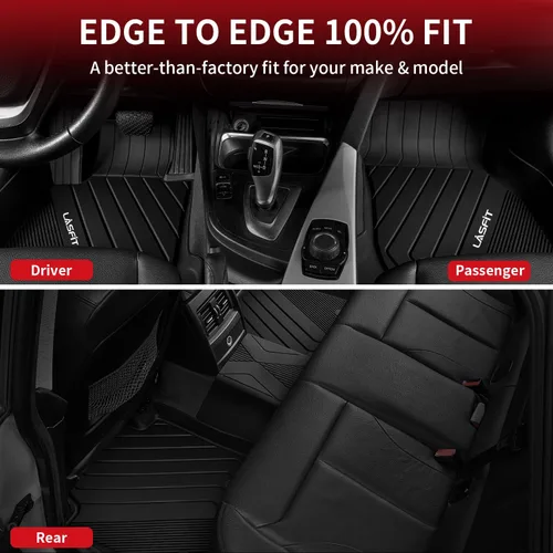 Vista 4 de LASFIT - Tapetes de suelo y maletero de auto, ajuste personalizado, de TPE, para todo tipo de clima, impermeable, juego completo, negros