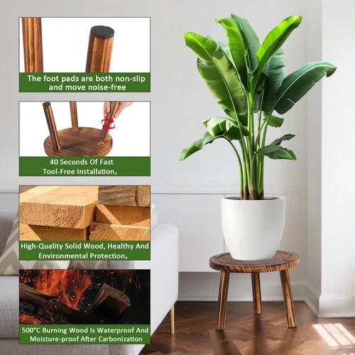 Vista 3 de Soporte para plantas de interior, soporte de esquina de 3 piezas, estante para plantas, banco de macetas, adecuado para escenarios interiores
