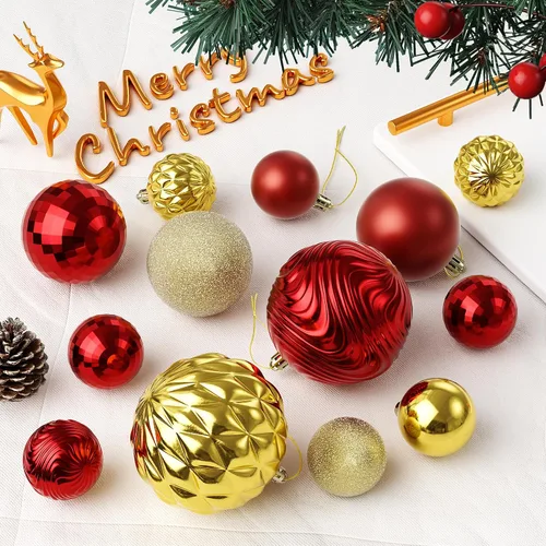 Vista 4 de Christmas Tree Ornaments - 36 PCS Shatterproof Christmas Ball Ornaments Set for Holiday, Wreath & Party Decorations (Multi-Size, Red, Gold)