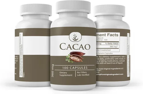 Vista 4 de Ingredientes originales puros, cápsulas de cacao, 100 cápsulas Para el bienestar diario, cápsulas convenientes y fácil adición a tu rutina diaria
