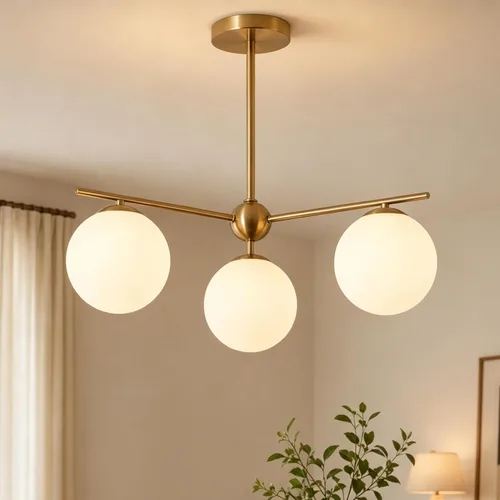 Vista 11 de Candelabro de globo de vidrio de leche de 3 luces, moderno de 1-oro+blanco
