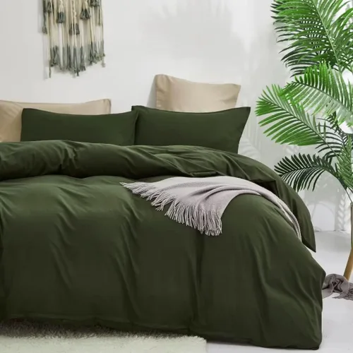 Vista 2 de Wellboo Juego de edredón de color verde oscuro, tamaño individual, color verde oliva, bohemio, ropa de cama de algodón para niños y niñas