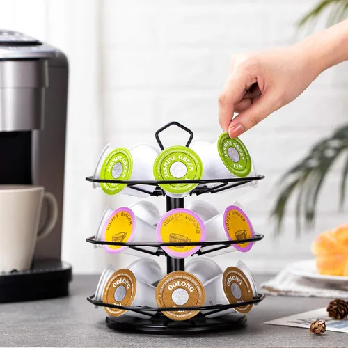 Vista 8 de FlagShip Carrusel para tazas K de 3 niveles para soporte de cápsulas Keurig de metal, instalación de bricolaje, pequeño para almacenamiento