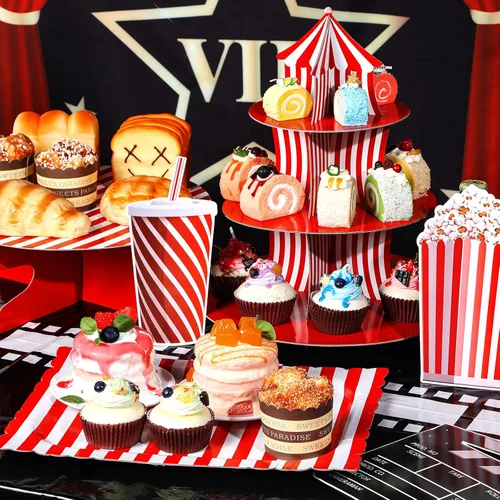 Vista 4 de Zopeal - Juego de 7 soportes para tartas de carnaval de 3 niveles, soporte para cupcakes de circo, carnaval, 1 nivel, bandeja rectangular