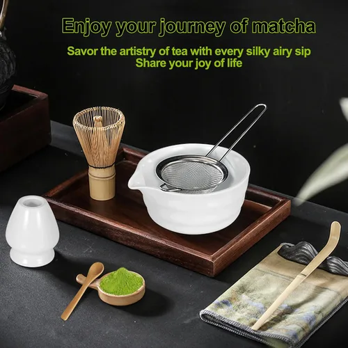 Vista 2 de Juego de batidor de matcha con cuenco matcha, batidor de bambú matcha, cuchara, tamizador, soporte para batidor de matcha, regalos únicos