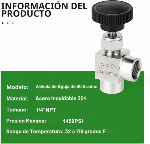 Vista 4 de TAISHER 1 pieza Válvula de aguja de 90 grados de acero inoxidable 304 de 1/4" hembra NPT para control de flujo de agua, gas, aceite con rosca