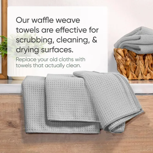 Vista 5 de Toallas de cocina de microfibra con tejido gofre, absorbentes, sin pelusas, gruesas, reutilizables, comerciales, suaves, para manos, té, vidrio Gris