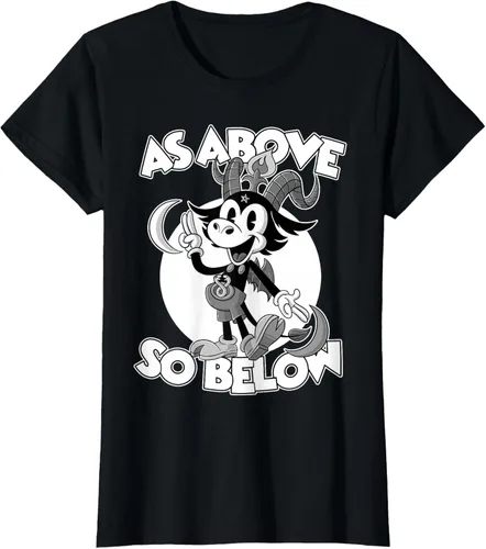 Vista 38 de Camiseta de dibujos animados retro de Baphomet Pagan As Above So Below, Negro, S