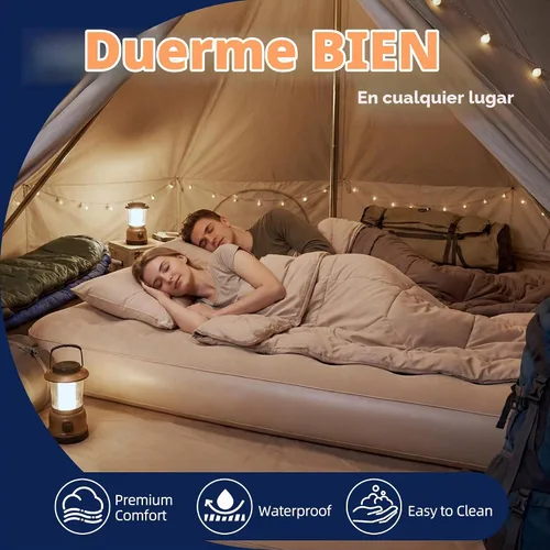 Vista 5 de Colchón de aire Queen de 10 pulgadas con bomba integrada, colchón inflable Queen autoinflable, cama de aire portátil para invitados, cama