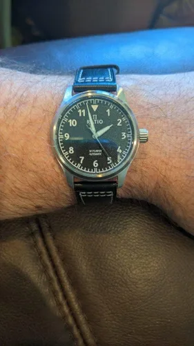 Vista 6 de RATIO Pilot Style Watch Leather Strap Analog Display Sapphire Crystal Japanese Automatic 200M Water Resistant Casual Formal Wear Watch for Men