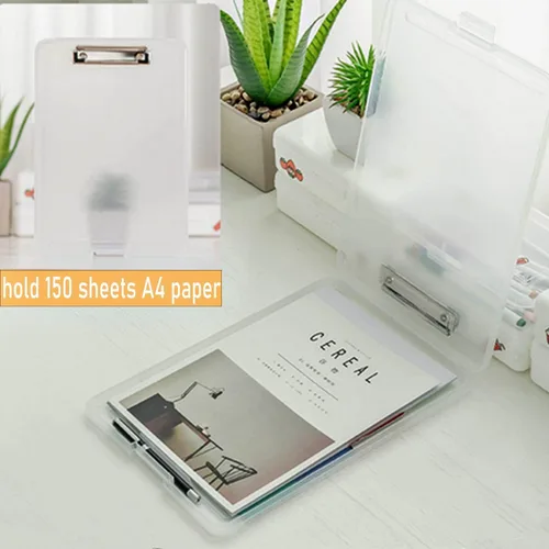 Vista 2 de SAYEEC Caja de almacenamiento de portapapeles A4, soporte de papel de plástico portátil con clip para placas, organizador de archivos multifuncional