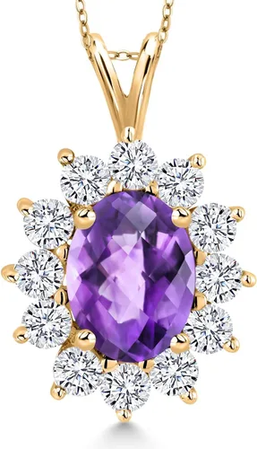 Vista 122 de Gem Stone King Collar con piedra natal ovalada de plata chapada en oro amarillo de 18 quilates, ovalado de 0.315 x 0.236 in, collares con colgante