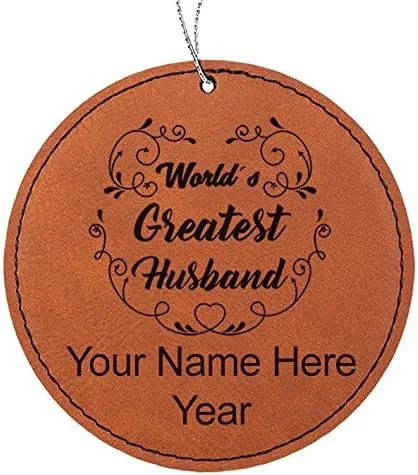 Vista 3 de LaserGram Personalized Christmas Ornament, World's Greatest Husband, Faux Leather, Custom Laser Engraved Gift Idea (Round Shape, Pink)
