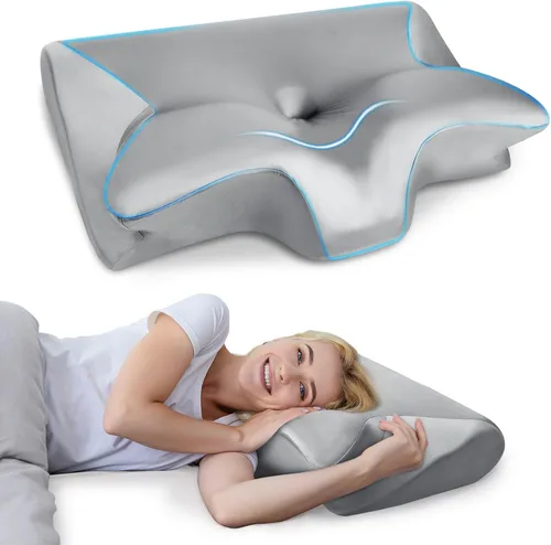 Vista 8 de HOMCA Almohada cervical de espuma viscoelástica, 2 en 1, almohada ortopédica de contorno ergonómico para dolor de cuello, almohadas de soporte Negro