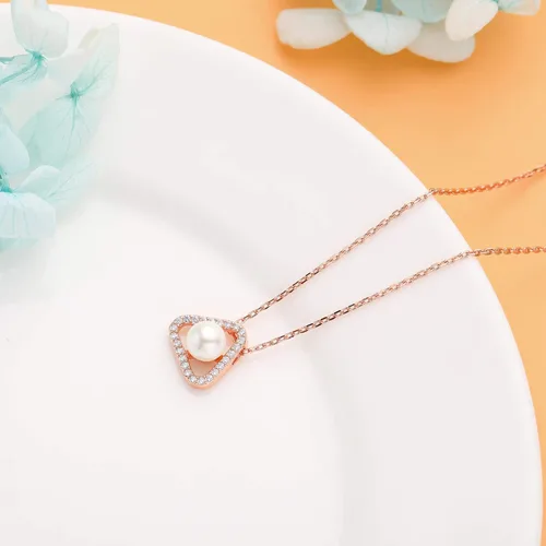Vista 2 de Collar triangular de perlas, collar de perlas cultivadas de agua dulce para mujeres, niñas, perla auténtica, plata esterlina