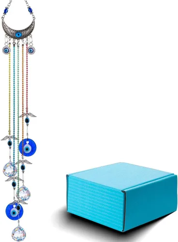 Vista 6 de 20 Pulgadas Azul Ojo del Mal Cristales Colgantes Atrapasoles Adorno para Árbol de Navidad con Bola de Energía Chakra Prisma Colgante